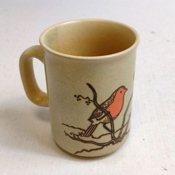 Vintage Coffee Mug Beige Robin Red Breast Pattern Cameron Korea - Picture 6 of 8